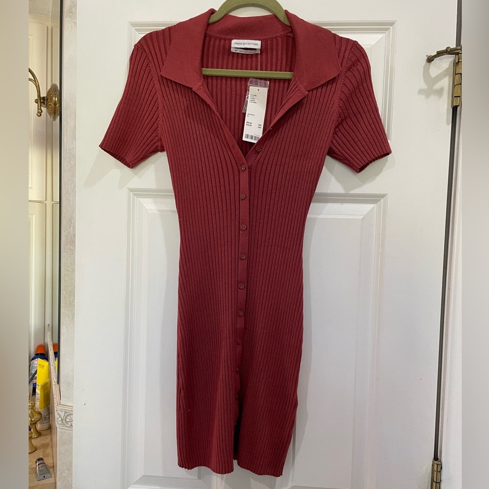 Urban Outfitters Ribbed Knit Sweater Dress, Rust, Size S